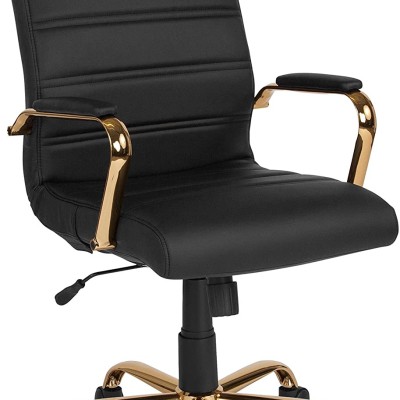 Black Leathersoft Gold Frame Office Chair with High Back Profile Picture