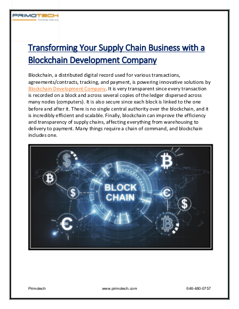 Transforming Your Supply Chain Business with a Blockchain Development Company